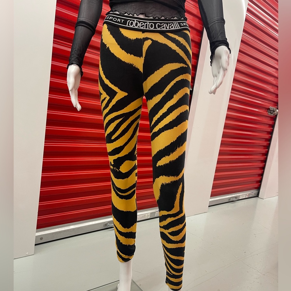 Roberto Cavalli sport Black & Yellow Zebra-Print Knit Leggings